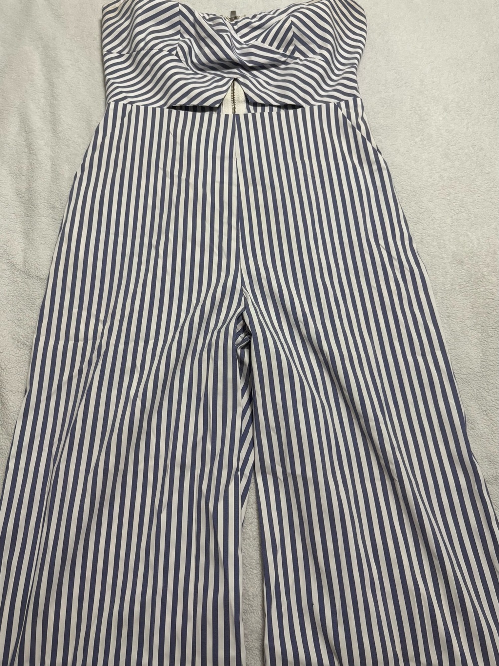 Forever 21 Navy and White Strapless Twist-Front Jumpsuit